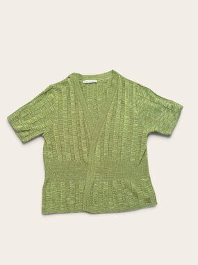 Two One Two New York Petite Green Open Front Knit Cardigan Sweater